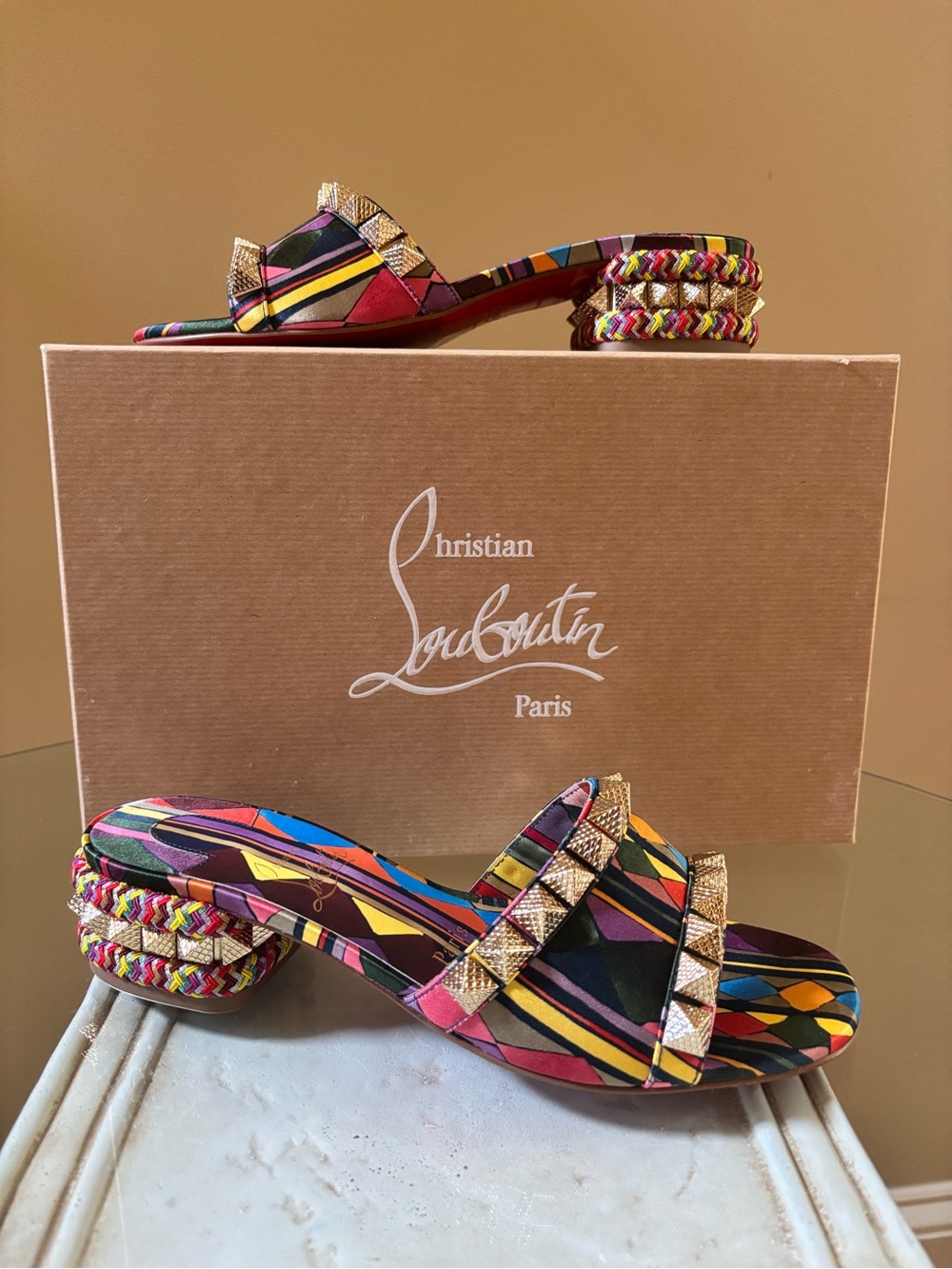Christian Louboutin Multicolor Braided Heel Slide Sandals